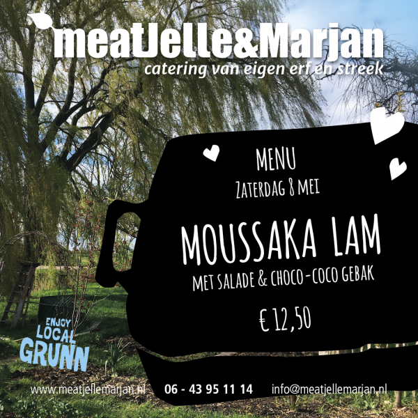 Meat Jelle & Marjan, afhaalmaaltijden, catering, Lageland, Groningen, moussaka, studioHille